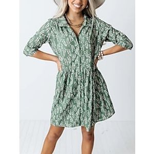 Women's Casual Dress Shirt Dress Short Mini Dress Rust Red Green Light Green Brown Half Sleeve Plaid Print Fall Winter Shirt Collar Stylish Casual Modern 2022 S M L XL 2XL / Cotton miniinthebox