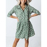 Women's Casual Dress Shirt Dress Short Mini Dress Rust Red Green Light Green Brown Half Sleeve Plaid Print Fall Winter Shirt Collar Stylish Casual Modern 2022 S M L XL 2XL  Cotton Lightinthebox - thumbnail