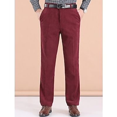 Men's Dress Pants Corduroy Pants Trousers Suit Pants Pocket Straight Leg Plain Comfort Breathable Outdoor Daily Going out Fashion Casual Black Wine miniinthebox