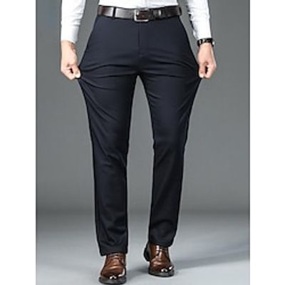 Men's Dress Pants Winter Pants Trousers Suit Pants Pocket Plain Comfort Breathable Outdoor Daily Going out Fashion Casual Black Dark Blue miniinthebox