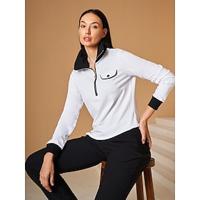 Women's Golf Pullover Sweatshirt White Long Sleeve Top Ladies Golf Attire Clothes Outfits Wear Apparel