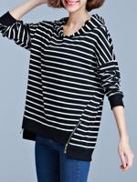 Casual Striped Zipper Irregular Hem Long Sleeve Hoodies