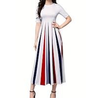 Women's Hem Maxi Stripe Pleated Crew Neck Long Dress Maxi Dress Elegant Stylish Party Date Short Sleeve Summer Lightinthebox