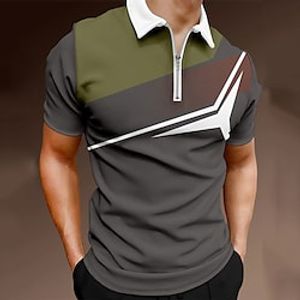 Men's Golf Shirt 3D Print Color Block Turndown Street Daily Zipper 3D Short Sleeve Tops Casual Fashion Breathable Comfortable Gray Lightinthebox