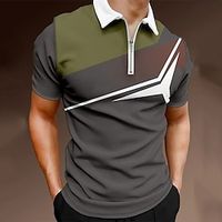 Men's Golf Shirt 3D Print Color Block Turndown Street Daily Zipper 3D Short Sleeve Tops Casual Fashion Breathable Comfortable Gray Lightinthebox - thumbnail