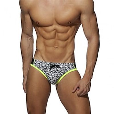 Men's 1pack Swim Briefs Swimwear Drawstring Breathable Soft Color Block Mid Waist White Blue Lightinthebox
