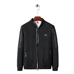 Men's Jacket Sport Daily Fall Spring Regular Coat Stand Collar Regular Fit Breathable Casual Jacket Long Sleeve Letter Patchwork Blue Gray Black miniinthebox