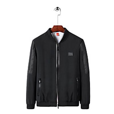 Men's Jacket Sport Daily Fall Spring Regular Coat Stand Collar Regular Fit Breathable Casual Jacket Long Sleeve Letter Patchwork Blue Gray Black miniinthebox