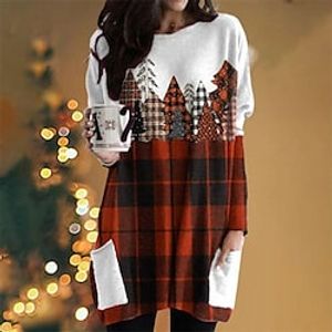 Women's Casual Dress T Shirt Dress Tee Dress Shift Dress Mini Dress Red Long Sleeve Color Block Pocket Winter Fall Spring Crew Neck Fashion Christmas Daily Date 2022 XS S M L XL XXL 3XL 4XL 5XL miniinthebox