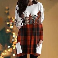 Women's Casual Dress T Shirt Dress Tee Dress Shift Dress Mini Dress Red Long Sleeve Color Block Pocket Winter Fall Spring Crew Neck Fashion Christmas Daily Date 2022 XS S M L XL XXL 3XL 4XL 5XL Lightinthebox - thumbnail