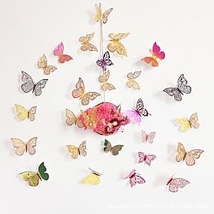 12pcs/set 3D Valentine's Day Hollow Butterfly Stickers Decorate Birthday Wedding Festival Dance Art Wall Stickers. miniinthebox