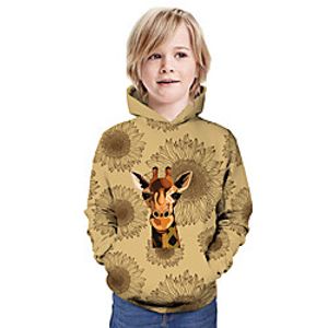 Kids Boys' Hoodie  Sweatshirt Long Sleeve Giraffe 3D Print Animal Print Khaki Children Tops Summer Active Daily Wear Regular Fit 3-13 Years miniinthebox