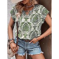 Women's T shirt Tee Floral Casual Daily Print Navy Blue Short Sleeve Fashion V Neck Summer Lightinthebox