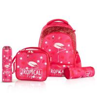 Eazy Kids 17Inch Set Of 4 School Bag With Stainless Steel 640Ml Water Bottle Lunch Bag And Pencil Case - Tropical Pink