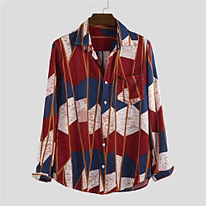 Men's Shirt Color Block Button-Down Long Sleeve Casual Tops 100% Cotton Lightweight Casual Fashion Breathable Red Yellow Green miniinthebox