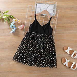 Kids Little Girls' Dress Black Galaxy Causal Birthday Party Mesh Sparkle Black Above Knee Short Sleeve Regular Princess Sweet Dresses Spring  Summer Regular Fit 2-6 Years miniinthebox