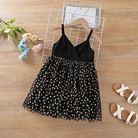 Kids Little Girls' Dress Black Galaxy Causal Birthday Party Mesh Sparkle Black Above Knee Short Sleeve Regular Princess Sweet Dresses Spring  Summer Regular Fit 2-6 Years miniinthebox - thumbnail