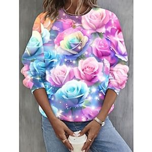 Women's Sweatshirt Pullover Animal Floral Butterfly Active Sportswear Print White Pink Blue Valentine's Day Casual Round Neck Long Sleeve Micro-elastic Fall  Winter Lightinthebox