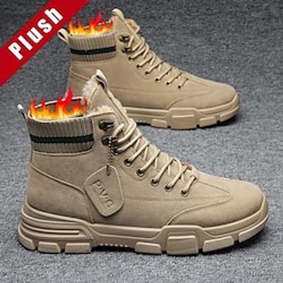 Men's Boots Snow Boots Winter Boots Fleece lined Hiking Cycling Shoes Casual British Daily Office  Career PU Warm Slip Resistant Booties / Ankle Boots Lace-up Black Brown Fall Winter miniinthebox