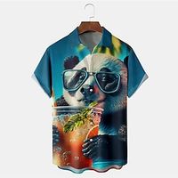 Men's Shirt Summer Hawaiian Shirt Panda Graphic Prints Turndown Black Yellow Light Green Black  Brown Red Street Casual Short Sleeves Button-Down Print Clothing Apparel Tropical Fashion Streetwear Lightinthebox - thumbnail