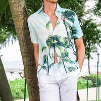 Men's Shirt Print Tree Turndown Street Daily Button-Down Print Short Sleeve Tops Casual Fashion Breathable Comfortable Light Blue Lightinthebox - thumbnail