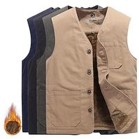 Men's Fishing Vest Hiking Fleece Vest Top Outdoor Thermal Warm Windproof Breathable Multi Pockets Winter ArmyGreen Black khaki Hunting Camping  Hiking  Caving Lightinthebox - thumbnail