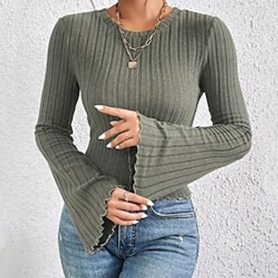 Women's Tunic Plain Army Green Light Grey Long Sleeve Casual Daily Modern Round Neck Slim Spring Fall Winter Lightinthebox