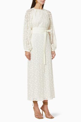 Belted Maxi Dress in Swiss Dot Chifon Belted Maxi Dress in Swiss Dot Chifon