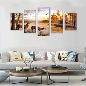 5 Panels Landscape Prints Yellow Animal Deer Modern Wall Art Wall Hanging Gift Home Decoration Rolled Canvas Unframed Unstretched Painting Core miniinthebox