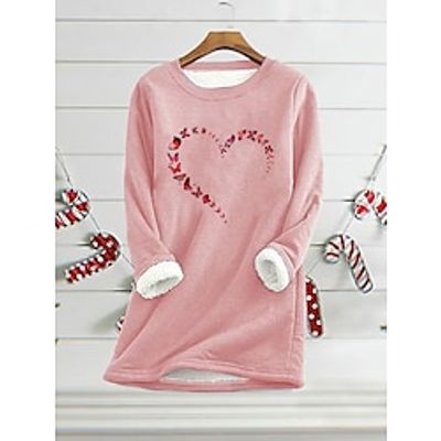Women's Pullover Sherpa Fleece Lined Warm Fuzzy Black Yellow Pink Round Neck Long Sleeve Fall  Winter Lightinthebox
