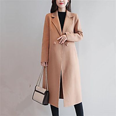 Women's Coat Daily Work Fall Winter Long Coat Regular Fit Warm Casual Jacket Long Sleeve Plain Solid Color Oversized Blue Camel Black miniinthebox