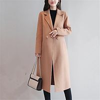 Women's Coat Daily Work Fall Winter Long Coat Regular Fit Warm Casual Jacket Long Sleeve Plain Solid Color Oversized Blue Camel Black miniinthebox - thumbnail
