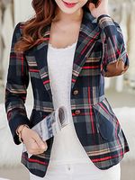 Casual Elbow Patch Plaid Short Blazer - thumbnail