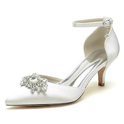 Women's Wedding Shoes Pumps Ladies Shoes Valentines Gifts White Shoes Wedding Party Valentine's Day Bridal Shoes Rhinestone Low Heel Pointed Toe Elegant Fashion Satin Ankle Strap Wine Black White Lightinthebox