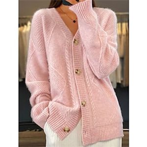 Women's Cardigan Sweater Jumper Ribbed Knit Regular Button Solid Color V Neck Stylish Casual Daily Going out Fall Winter Pink Red S M L miniinthebox