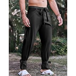 Men's Linen Pants Trousers Summer Pants Fisherman Pants Leg Drawstring Straight Leg Solid Color Comfort Breathable Full Length Yoga Daily Fashion Boho Black Brown Inelastic Lightinthebox