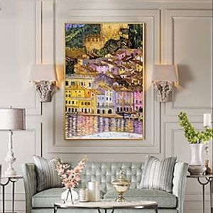 Handmade Oil Painting Canvas Wall Art Decoration Copying Famous Paintings Gustav Klimt Malcesine on Lake Garda for Home Decor Rolled Frameless Unstretched Painting miniinthebox