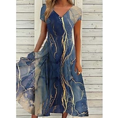 Women's Casual Dress Sundress Midi Dress Blue Short Sleeve Abstract Print Spring Summer V Neck Fashion Daily Vacation Weekend 2022 S M L XL XXL 3XL Lightinthebox Women's Casual Dress Sundress Midi Dress Blue Short Sleeve Abstract Print Spring Summer V Neck Fashion Daily Vacation Weekend 2022 S M L XL XXL 3XL Lightinthebox
