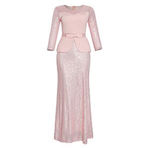 Women's Sheath Dress Maxi long Dress Yellow Blushing Pink Wine Green Navy Blue 3/4 Length Sleeve Solid Color Sequins Fall Round Neck Elegant 2021 L XL XXL 3XL / Party Dress miniinthebox