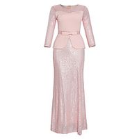 Women's Sheath Dress Maxi long Dress Yellow Blushing Pink Wine Green Navy Blue 3/4 Length Sleeve Solid Color Sequins Fall Round Neck Elegant 2021 L XL XXL 3XL / Party Dress miniinthebox - thumbnail