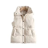Women's Winter Jacket Vest Gilet Outdoor Street Daily Winter Fall Regular Coat Stand Collar Regular Fit Windproof Warm Streetwear Casual Jacket Sleeveless Solid Color Pocket Full Zip Red Beige Black miniinthebox - thumbnail