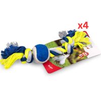 Vadigran Cotton Rope 2 Knots Tennisball Blue-Yellow 20Cm (Pack Of 4)