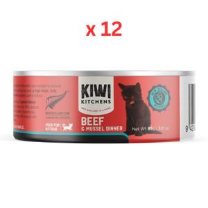 Kiwi Kitchens Beef & Mussel Dinner Canned Wet Kitten Food 85G (Pack Of 12)