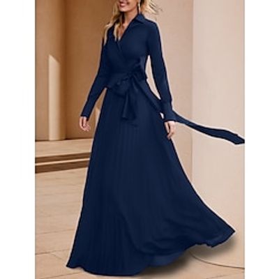 A-Line Mother of the Bride Dress Wedding Guest Elegant V Neck Floor Length Stretch Chiffon Long Sleeve with Bow(s) Ruching Solid Color 2023 Lightinthebox