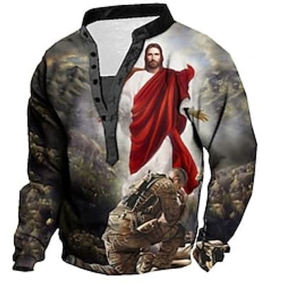 Men's Unisex Sweatshirt Pullover Button Up Hoodie Gray Standing Collar Graphic Prints Print Casual Daily Sports 3D Print Streetwear Designer Casual Spring   Fall Clothing Apparel Hoodies Sweatshirts  Lightinthebox
