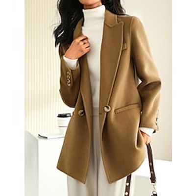 Women's Pea Coat Winter Coat Double Breasted Lapel Trench Coat Thermal Warm Heated Coat Fall Windproof Jacket with Pocket Outerwear Long Sleeve Black Camel M L Lightinthebox