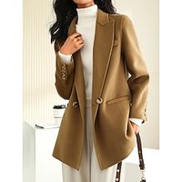 Women's Pea Coat Winter Coat Double Breasted Lapel Trench Coat Thermal Warm Heated Coat Fall Windproof Jacket with Pocket Outerwear Long Sleeve Black Camel M L Lightinthebox - thumbnail
