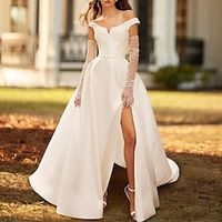 A-Line Wedding Dresses Chapel Train Casual Sleeveless Off Shoulder Satin With Beading Split Front 2023 Bridal Gowns Lightinthebox - thumbnail