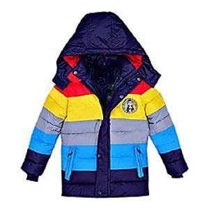 kids colorful striped quilted zip button up detachable hood down jacket, darkblue 6 Lightinthebox