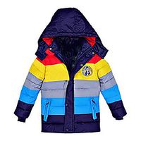 kids colorful striped quilted zip button up detachable hood down jacket, darkblue 6 Lightinthebox - thumbnail